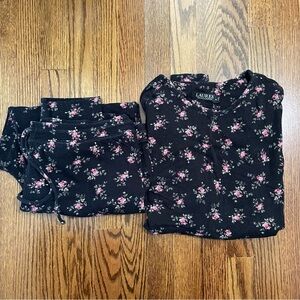 Ladies 2 pc set Ralph Lauren Black Floral Pajamas Size XL